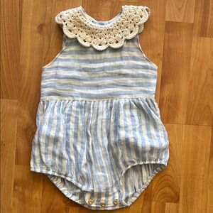 Kalinka Striped Baby Romper with Crochet Collar